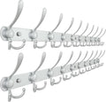 Dseap Coat Rack Wall Mount - 38” Long 10-Tri-Hooks Heavy Duty Coat Hanger Rail Wall Hooks for Hanging Coats Hats Clothing Clothes Purse Mudroom Entryway, Silver, Pack of 2