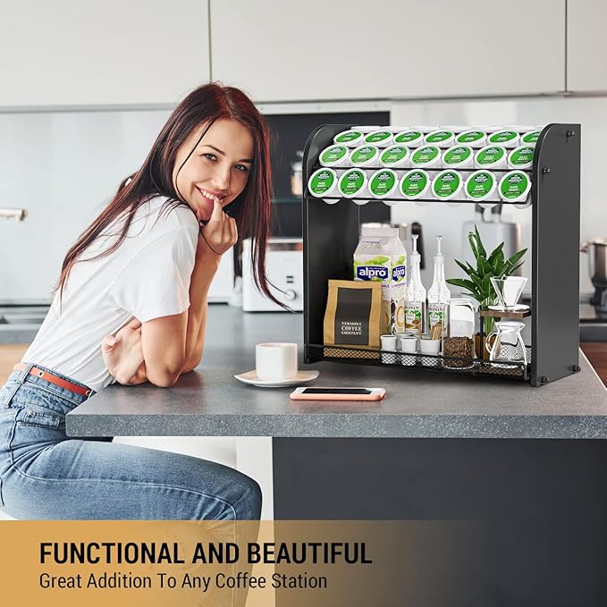 K Cup Pod Holder for Countertop – Pod Organizer & Coffee Bar Accessory for Home or Office, Easy to Assemble (Black)