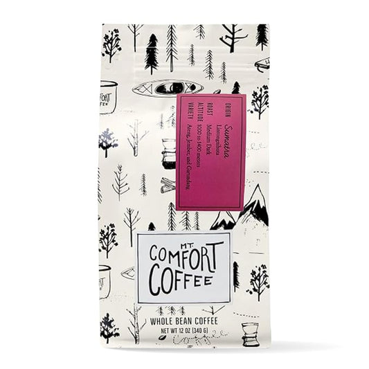 Mt. Comfort Coffee Sumatra Medium Dark Roast, 12 Ounce - Flavor Notes of Butterscotch and Chocolate - Sourced From Small, Indonesian Coffee Farms - Roasted Whole Beans