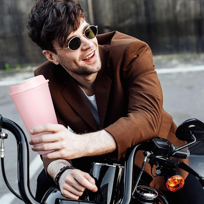 Domensi 15 Pack Reusable Coffee Cups with Lids 16 oz Disposable Travel Cups Bulk Plastic to Go Coffee Tumblers for DIY Hot Cold Drink Party Favors Coworker, Microwaveable (Pink)