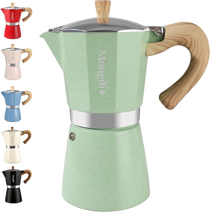 Mongdio Stovetop Espresso Maker Moka Pot, Cuban Coffee Maker Stove top coffee maker Moka Italian Espresso Greca Coffee Maker Brewer Percolator, 12 Espresso Cups, 20 oz - Green