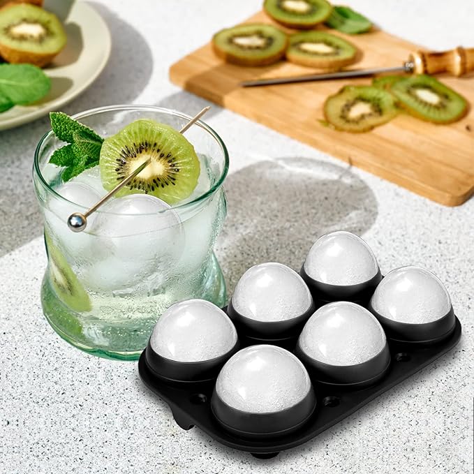 Samuelworld Premium Ice Tray Combo, Large Ice Sphere Maker & Giant Ice Cube Trays, 2 Packs, Food Grade, Easy To Use, Spill-Free Integrated Funnels, Whiskey Bourbon Cocktails (Black)