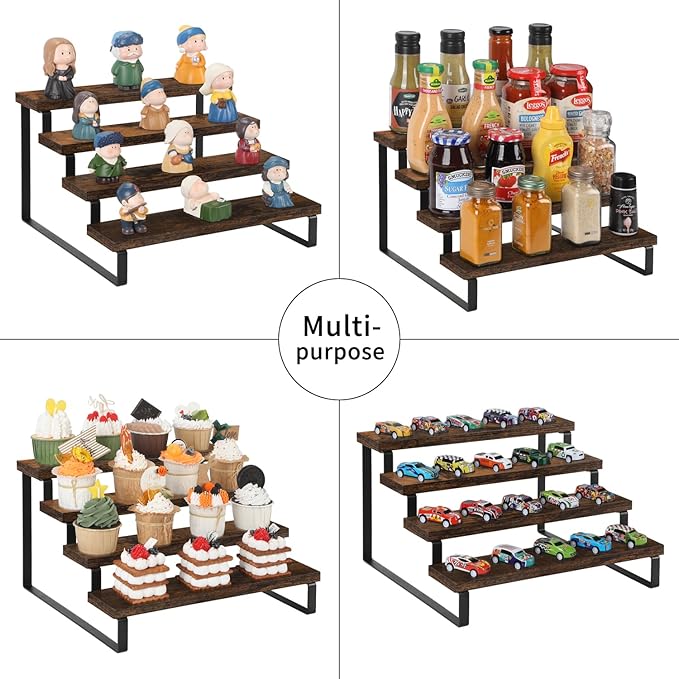 YINMIT Wooden Display Riser Stand, Tiered Perfume and Cologne Organizer Stand, 4 Tier Spice Rack Organizer, Rustic Display Shelf for Candles (4 Tier, 2 Pack)