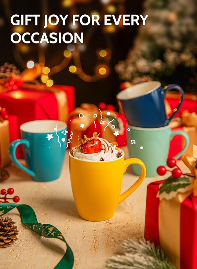 Sweese Porcelain Coffee Mugs - 16 Ounce (Top to the Rim) for Coffee, Latte, Tea, Cocoa, Set of 4, Yellow