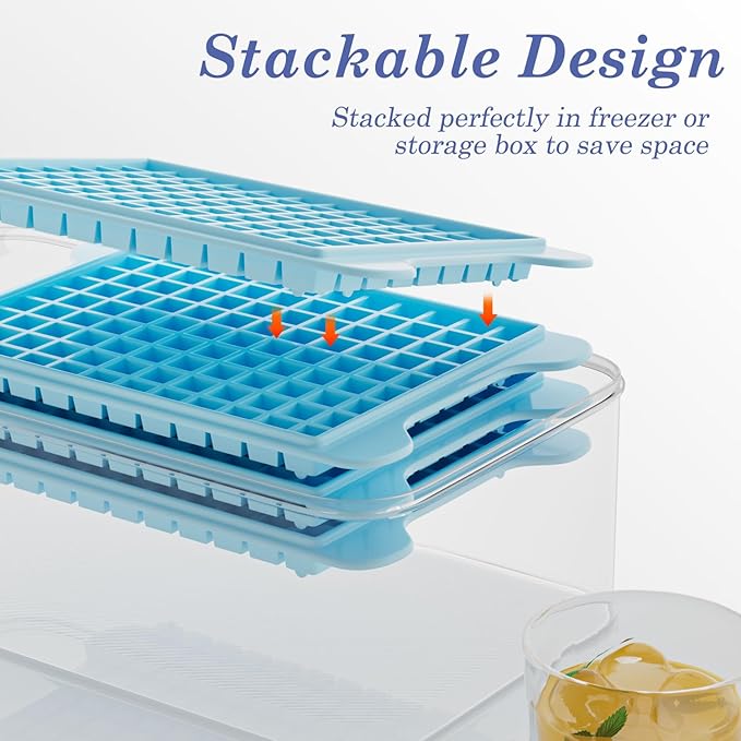 Mini Ice Cube Tray for Freezer: GGUW Nugget Ice Cube Tray with Bin - Crushed Ice Tray Making 4×108 PCS Icecube - Easy Release Iced Maker Trays