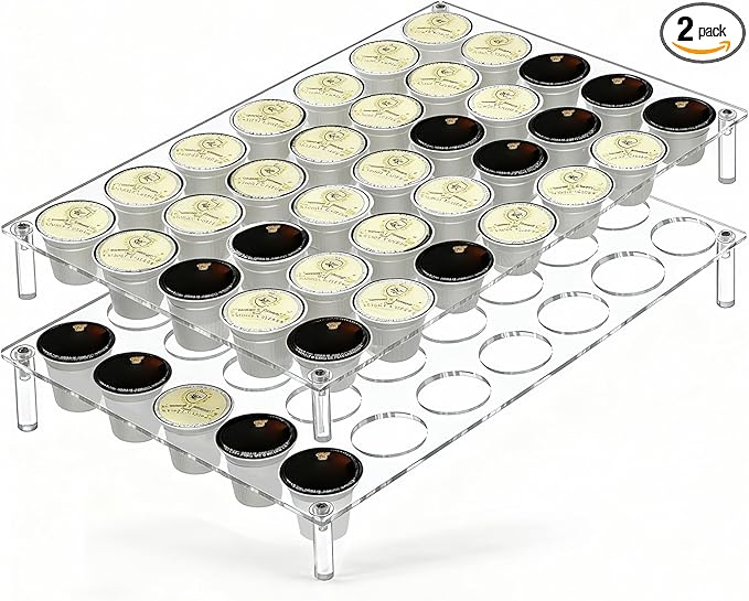 2 Pcs 35-slot Acrylic Coffee Cup Drawer Organizers, Clear Coffee Pod Holder for Countertop Hold 70 Pod Storage, Cup Organizer Tray for Kitchen and Office