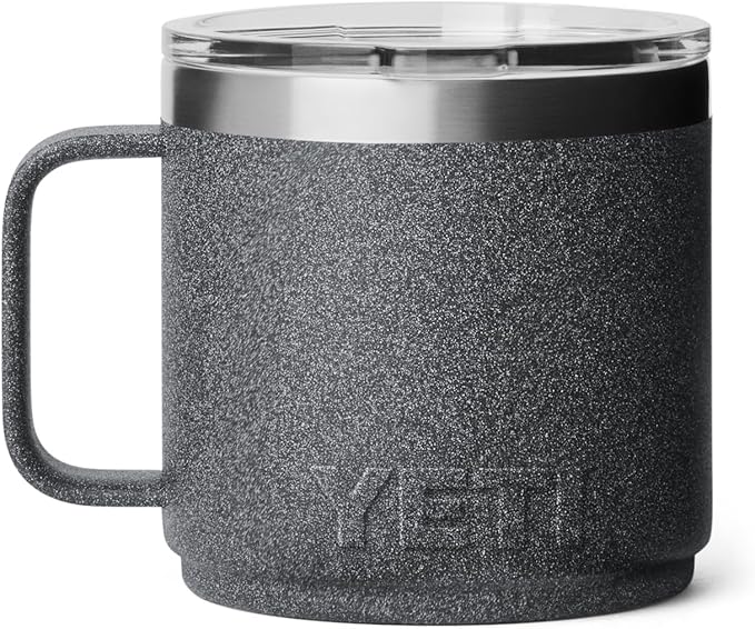 YETI Rambler 14 oz Ceramic Lined Stackable Mug, Vacuum Insulated, Stainless Steel with MagSlider Lid, Black Stone