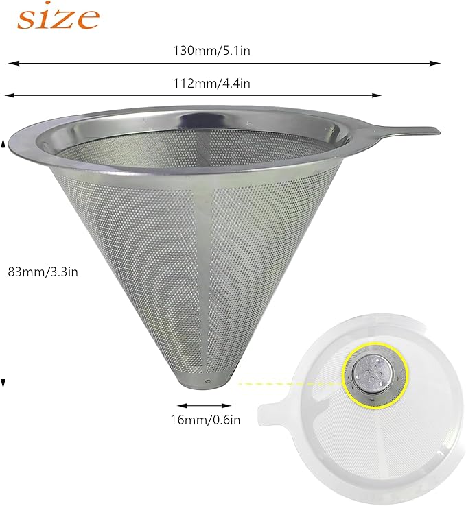 Double Mesh Pour Over Coffee Filter Set - 300+600 Mesh Reusable Stainless Steel Coffee Filter with Detachable Handle, Easy Clean, 2-in-1 for Drip/Cold Brew/Espresso,Fits Most V60/Chemex Brewers