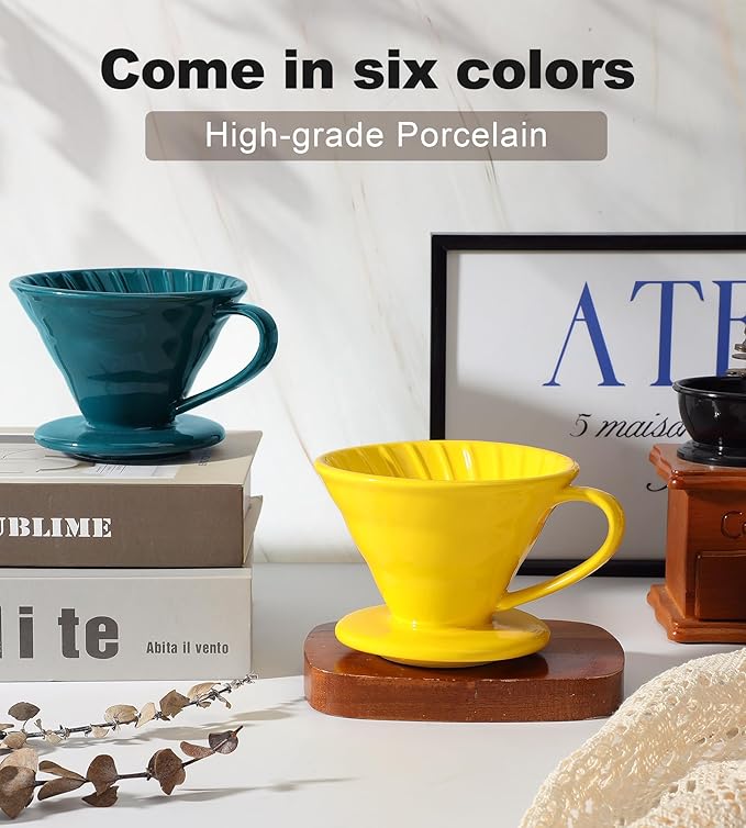 Pour Over Coffee Dripper - Ceramic Pour Over Coffee Maker Cone, Porcelain Coffee Drip, Pour Over Single Cup, Manual Brew Maker for Home, Cafe, Office - 1-4Cup, V60 Size 02 (Dark green)