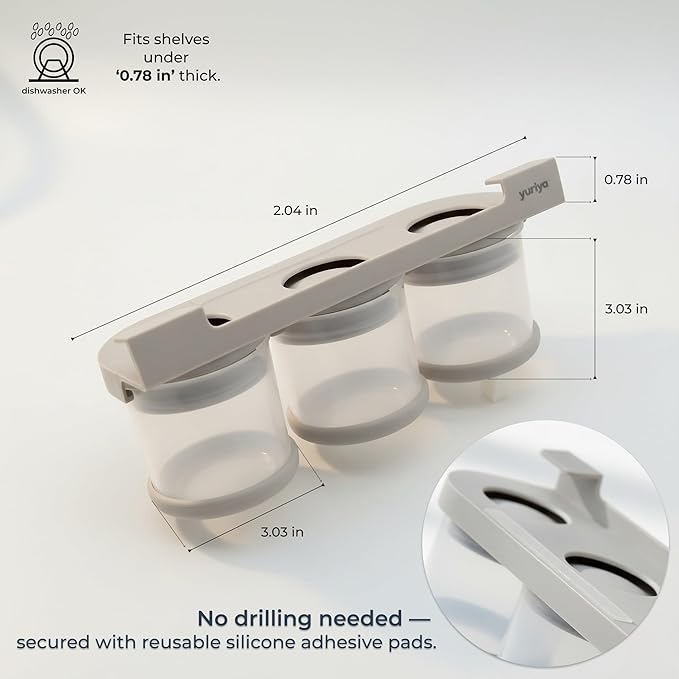 Under-Shelf Spice Rack with 3 Airtight Jars, Measuring Lids, Space-Saving Hanging Organizer for Salt, Sugar & Spices
