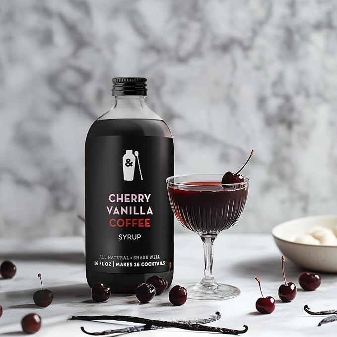 Shaker & Spoon Cherry Vanilla Coffee Syrup, 16oz Syrup for Drinks, Coffee Syrups, Cocktail Mixers, Mocktails, Non Alcoholic Drinks