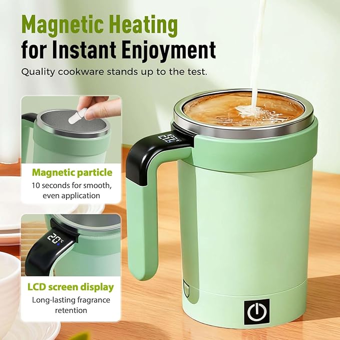 Automatic Magnetic Stirring Coffee Mug, 2025 Upgraded Detachable Base Self-Stirring Mug, Auto Stirring Mugs with Lid Handle, Smart Mixing Cup for Coffee, Chocolate, Milk, Tea (White)