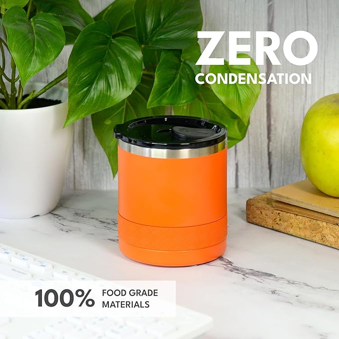 Elemental Recess Lowball Tumbler, 10oz Triple Wall Stainless Steel Cup with Non-Shattered Tritan Lid, Insulated Whiskey Glass, Insulated Coffee Tumbler Mug for Hot & Cold Drinks - Orange