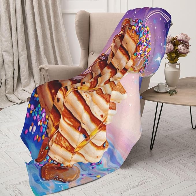 Honey Drizzle Dessert Fleece Blanket, Ultra-Soft Micro Fleece with Golden Syrup Flowing On Sweets, Lightweight & Cozy, Perfect for Foodie Decor,Sofa, Bed Or Gift, Machine-Washable 60X80 Inch