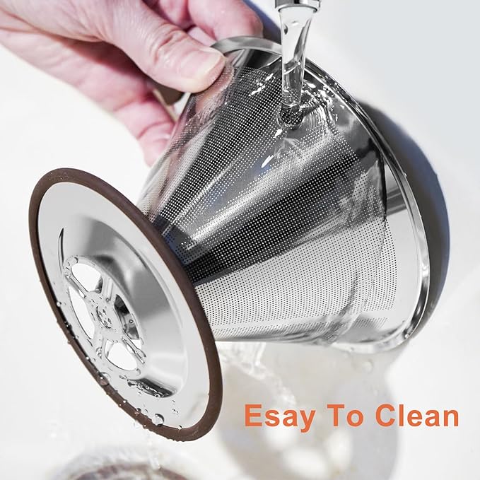 Pour Over Coffee Dripper, Paperless Pour Over Coffee filter, Stainless Steel Reusable Coffee Filters with Double Layer Mesh, Coffee Strainer Cup Stand & Cleaning Brush