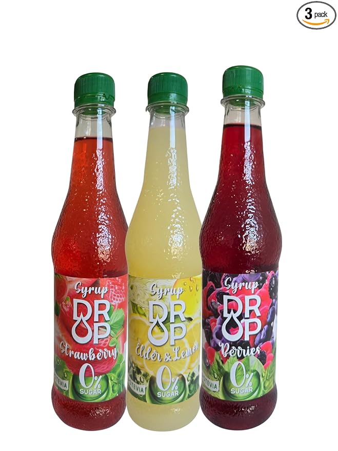 DROP Syrup Variety Pack Natural Sugar-Free 16.9fl oz,Premium Flavoring,30% Concentrate Stevia for Drinks,Sodas,Desserts and more. 500ml (Pack of 3)