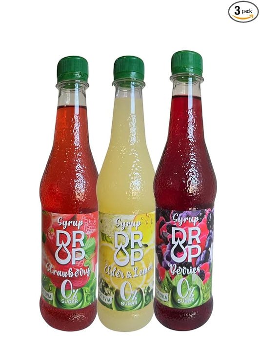 DROP Syrup Variety Pack Natural Sugar-Free 16.9fl oz,Premium Flavoring,30% Concentrate Stevia for Drinks,Sodas,Desserts and more. 500ml (Pack of 3)