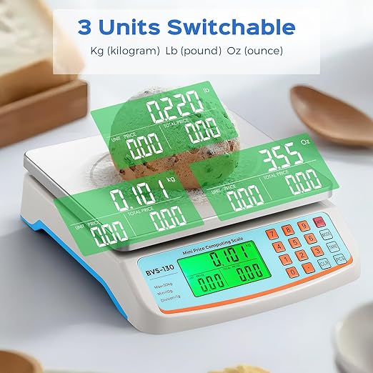 Bonvoisin Commercial Food Scale 66lb/ 30kg with Stainless Steel Platter Price Computing Scale with kg/lb/oz Conversion, Deli Produce Scale for Kitchen, Market with 1g Division