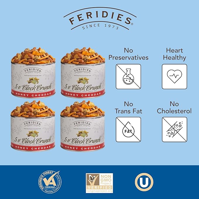 FERIDIES Honey Cheddar 5 o'Clock Crunch - 14oz Can (Pack of 4)