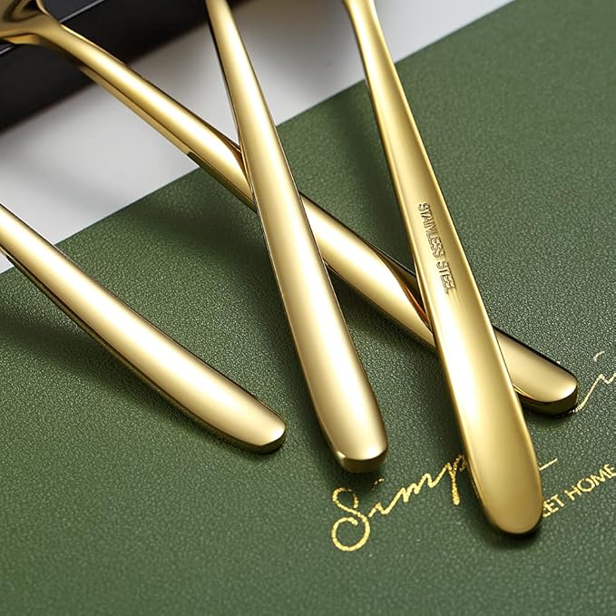 Gold Dinner Spoons 6 Piece, 8.1'' Stainless Steel Tablespoons, Soup Spoons, Dessert Spoons, Spoons Silverware for Home, Kitchen or Restauran,Dishwasher Safe