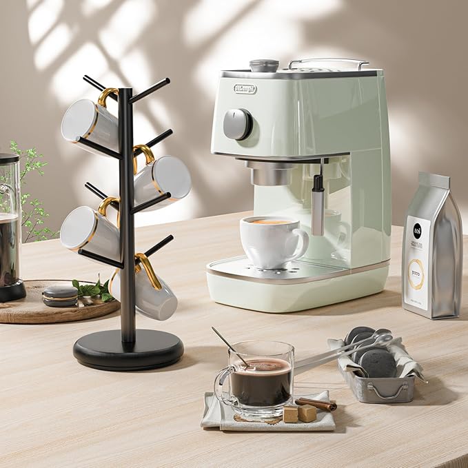 BAMBANG Coffee Mug Tree, 360° Rotating Bamboo Cup Holder Tree for Counter Top, Mug Rack with 8 Hooks, Mug Stand for Coffee Bar, Home, Black