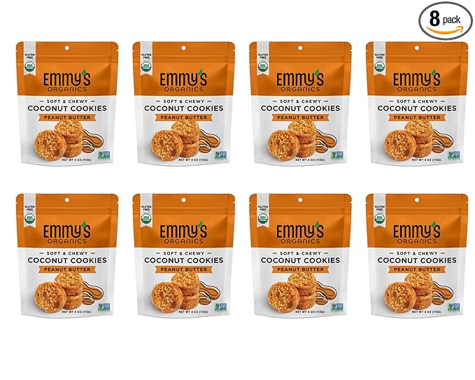 Emmy's Organics Peanut Butter Coconut Cookies, 6 oz (Pack of 8)