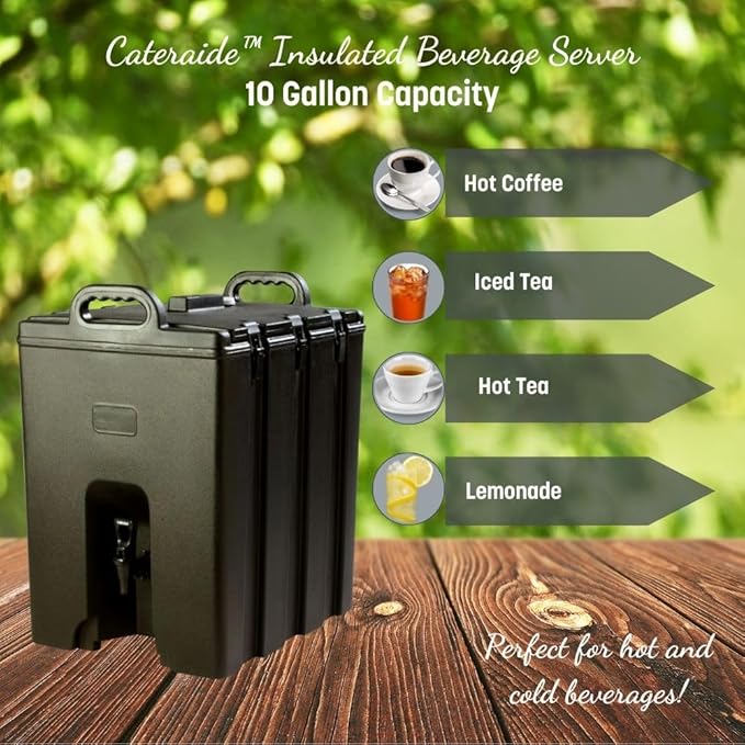 Carlisle FoodService Products Cateraide Insulated Beverage Dispenser with Handles for Catering, Events, Kitchens, and Restaurants, Plastic, 10 Gallons, Black