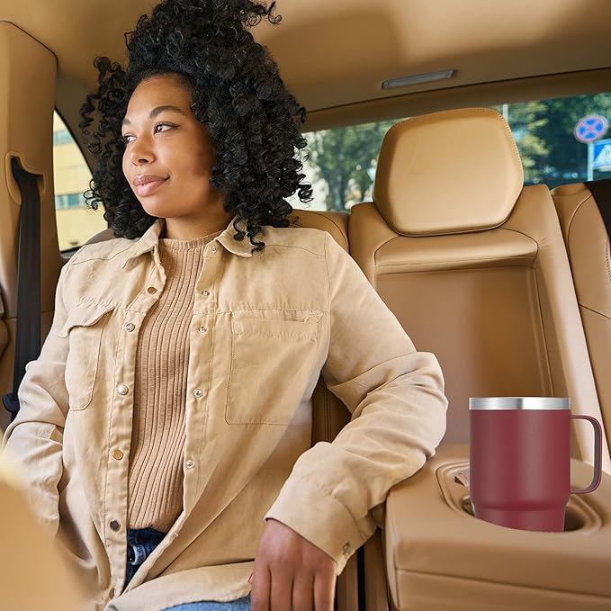 VEGOND 20 oz Tumbler Bulk with Handle Lid and Straw, Stainless Steel Insulated Travel Coffee Mug Set, Spill Proof Double Wall Metal Tumblers Cups, Wine Red 6 Pack