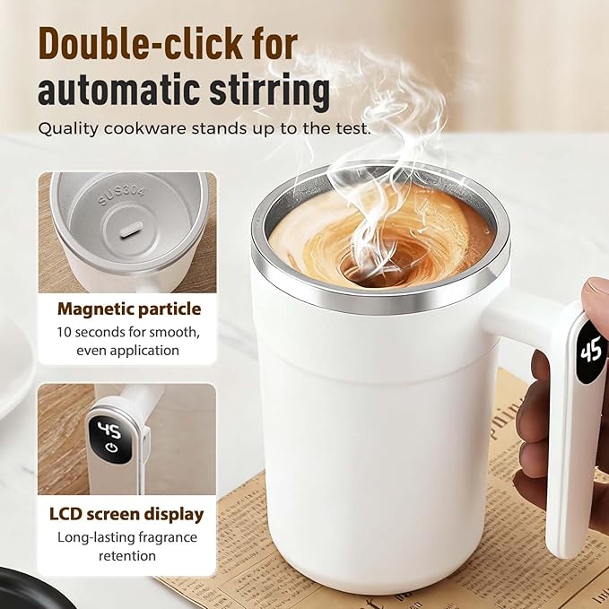 KAMOJI Magnetic Automatic Self-Stirring Coffee Mug, 2026 New Automatic Magnetic Stirring Coffee Mug for Office School, Upgrade Stainless Steel Travel Cup Magnetic Stirring Cup (White)