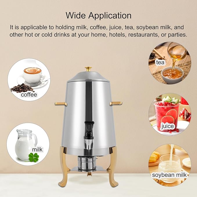 YIYIBYUS 3.5 Gallon Hot Beverage Dispenser, Stainless Steel Coffee Urn Chafer, Hot Drinks Dispenser for Milk Coffee Tea Water Juice - Parties Event Buffet Catering