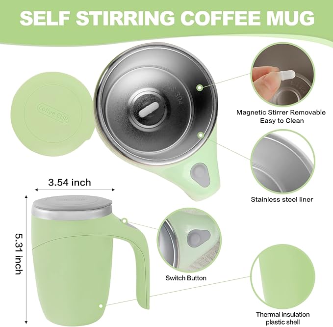 Automatic Magnetic Stirring Coffee Mug, Rotating Home Office Travel Mixing Cup，Funny Electric Stainless Steel Self Mixing Coffee Tumbler, Suitable for Coffee, Milk, Cocoa and Other Beverages……