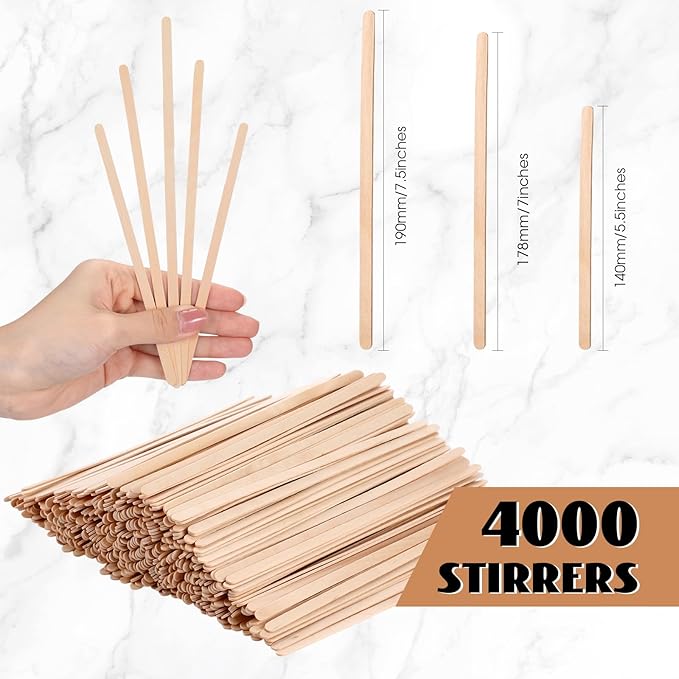 Meanplan 5000 Pcs Wooden Coffee Stirrers Disposable Stir Sticks Birch Wood Coffee Stirring Sticks Bar Long Cocktail Drink Stirrers with Round Ends for Hot Chocolate Tea Beverages (7.5 Inch)
