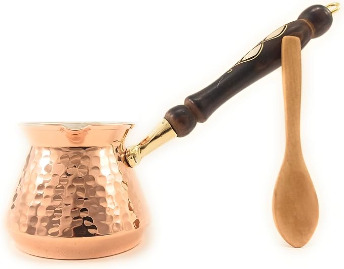 ACC Series (Medium-13 fl oz) - Hand Hammered Turkish Greek Arabic Armenian Copper Coffee Pot, Heavy Duty Stovetop Coffee Maker Cezve Jazzve Jazva Jezve Ibrik Briki
