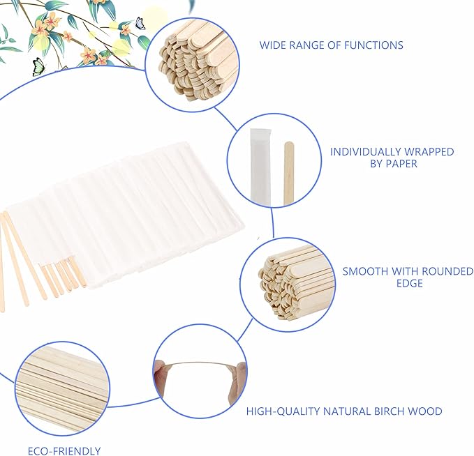 1000Pcs Coffee Stir Sticks, 5.5 Inch Individually Wrapped Coffee Stirrers Sticks, Premium Disposable Wooden Drink Stirrers for Coffee Beverage Tea Milk