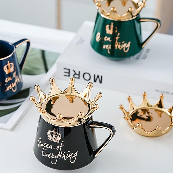 Queen of Everything Mug with Lid Crown Queen Elizabeth Mugs 12 oz Ceramic Cup Birthday Gifts for 20 30 40 50 60 70 80 90 Women Gift for Women Girls Mom Friend