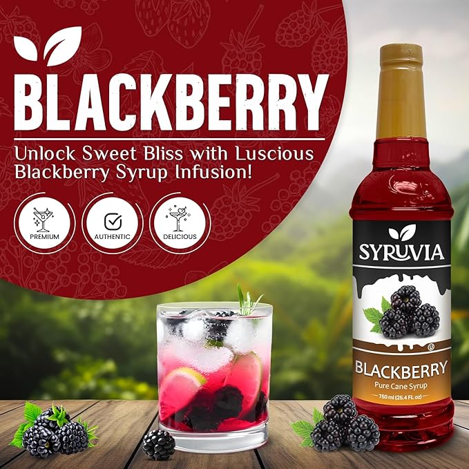 Syruvia Blackberry Syrup, Flavored Syrup for Drinks, Cocktails, Lemonades, Iced Teas, and Desserts – 25.4 fl oz