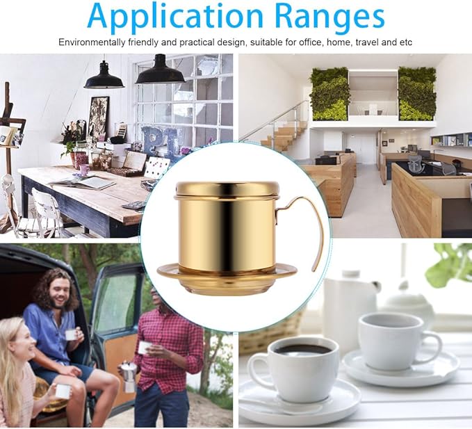 Vietnamese Coffee Drip Filter Maker, Coffee Drip Filter Maker Pot, Stainless Steel Coffee Filter, Vietnamese Coffee Filter Press Coffee Maker, Vietnamese Coffee Maker (Gold)