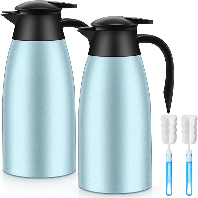 Norme 2 Pcs Thermal Coffee Carafe Insulated Stainless Steel Coffee Carafe for Hot Liquid Vacuum Thermal Pot Creamer Pitcher Dispenser with Brushes Keeping Hot Water Milk(Blue)