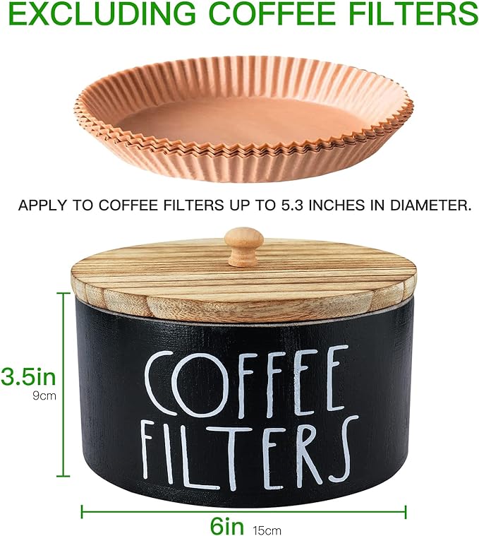 Coffee Filter Holder, Wood Coffee Filter Storage Container Dispenser with Lid, Rustic Farmhouse Filters Organizer Basket Accessories for Coffee Bar Counter Decor
