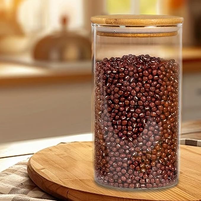 Glass Storage Canister with Airtight Lid Kitchen Clear Flour Sugar Storage Jar Large Glass Containers with Bamboo Lids Suitable for Coffee Beans Biscuits Pasta and Cereals