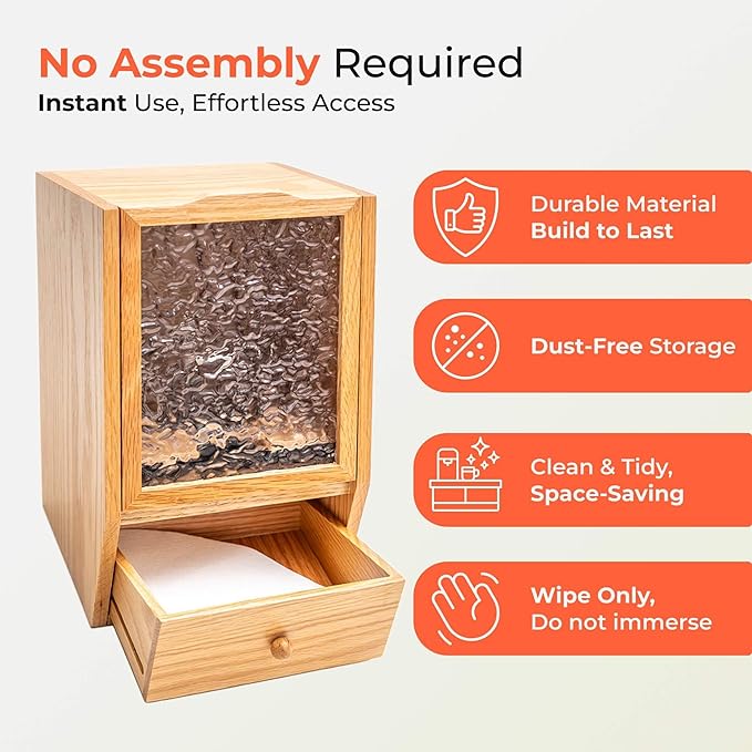 Premium Oak Coffee Filter Holders Storage with Lid, Large Capacity Wooden Box for Pour Over Coffee Station Accessories & Tea Organizer, Versatile Home Bar Essentials for Farmhouse Kitchen Decor