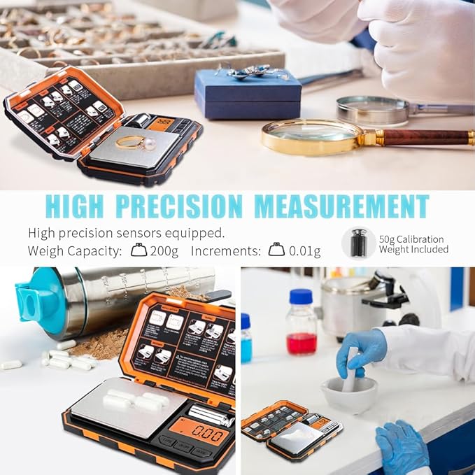 Fuzion Digital Pocket Scale, 200g x 0.01g, 6 Units Conversion Mini Scale with LCD Display, Tare Function for Food, Jewelry, Medicine, Coffee (Battery Included)