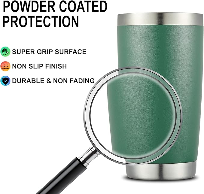 COMOOO 20oz Tumbler Bulk Double Wall Vacuum Insulated Travel Mug, Stainless Steel Tumbler with Lid and Straw Durable Powder Coated Insulated Coffee Cup for Cold & Hot Drinks (Dark Green, 2 pack