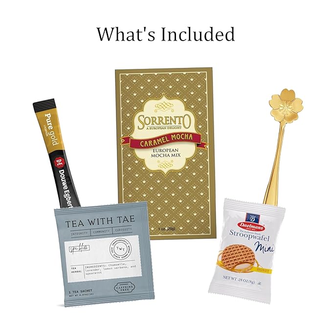 Coffee Tea Cocoa Indulgence Gift Set – Coffee, Tea, Cocoa & Stroopwafel in Turquoise Cup with Spoon – Comfort, Get Well, Birthday or Thinking of You Gift for Women (Hug In A Mug - Turquoise)