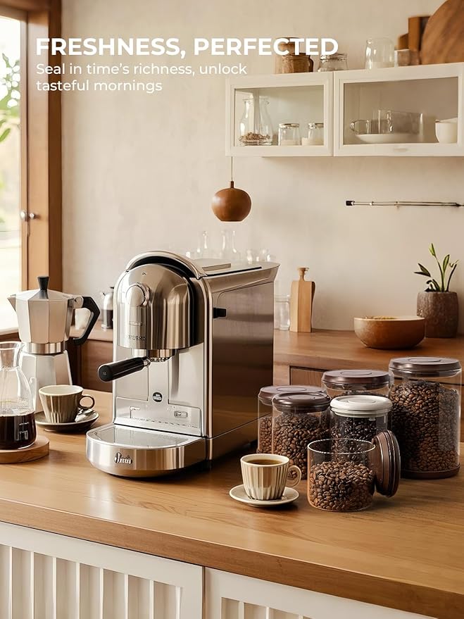 Coffee Bean Container Airtight Storage Containers Pop Up Canister High Borosilicate Glass Jar Air Tight Containers for Coffee 300g 900ml*2 Gray