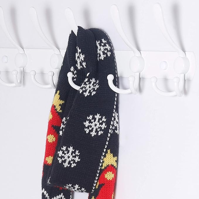 Dseap Coat Rack Wall Mount - 38” Long 10-Tri-Hooks Heavy Duty Coat Hanger Rail Wall Hooks for Hanging Coats Hats Clothing Clothes Purse Mudroom Entryway, White, Pack of 2