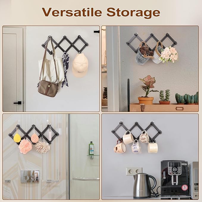 Expandable Hat Rack for Wall, Wall Hook for Coat/Mug/Baseball Cap, 2 Packs Hat Holder for Girls or Boys Room, Kids Room