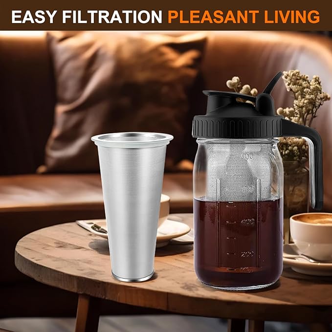 2 PCS Cold Brew Coffee Filter, 304 Stainless Steel Food Grade, Coffee Maker, Tea Maker,Water Filter, Ultra Fine Mesh, Wide Mouth Mason Jar 32oz