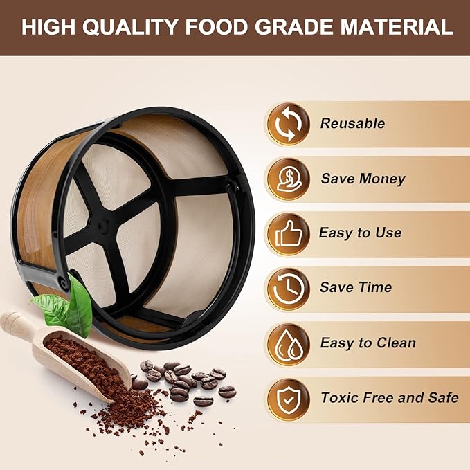 KEEPOW Reusable Coffee Filter Compatible with Keurig K-Duo Essentials and K-Duo Brewers Machine, Gold Tole Mesh Coffee Filter, 8-12 Cup Carafe Basket Coffee Makers Accessories
