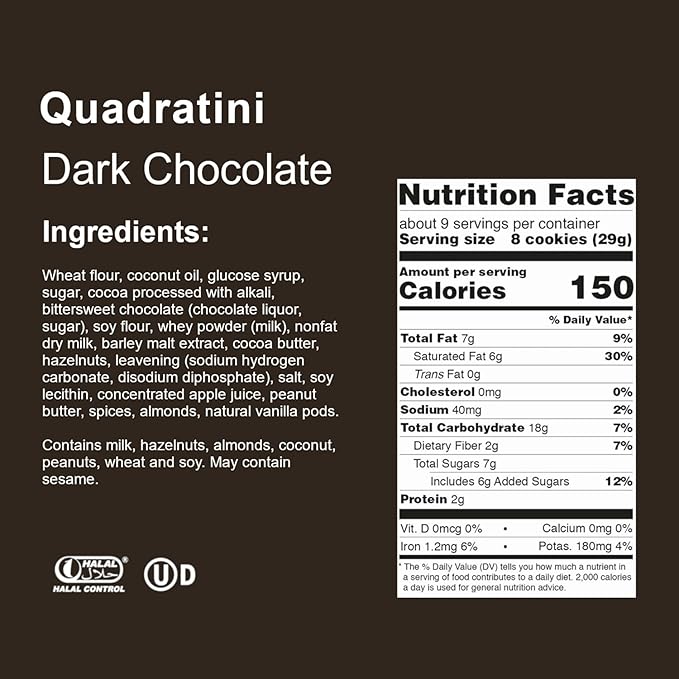 Loacker Quadratini Variety Pack Wafer Cookies LARGE - 30% Less Sugar - Mix of Hazelnut, Dark Chocolate, Vanilla and Chocolate - Premium Crispy Bite Size Wafers - LARGE Pack of 6